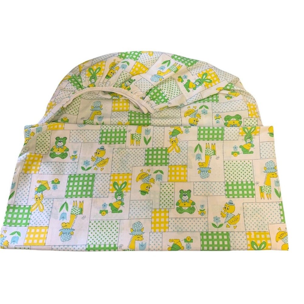 Vintage Patchwork Fitted Crib Sheet Bear Duck Giraffe Bunny Boy Girl